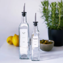Load image into Gallery viewer, Glass Oil/Vinegar Pourer Bottle With White Personalised Label