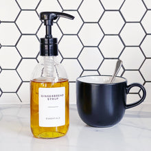 Load image into Gallery viewer, Clear Glass Syrup Dispenser Bottle With White Personalised Label And Plastic Pump