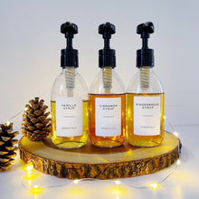 Load image into Gallery viewer, Clear Glass Syrup Dispenser Bottle With White Personalised Label And Plastic Pump