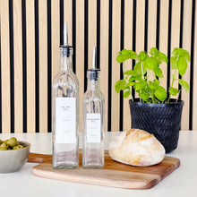 Load image into Gallery viewer, Glass Oil/Vinegar Pourer Bottle With White Personalised Label