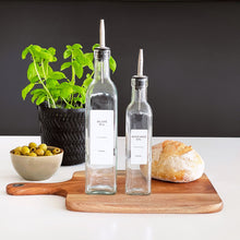 Load image into Gallery viewer, Glass Oil/Vinegar Pourer Bottle With White Personalised Label