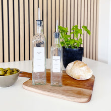 Load image into Gallery viewer, Glass Oil/Vinegar Pourer Bottle With White Personalised Label