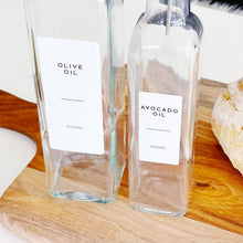 Load image into Gallery viewer, Glass Oil/Vinegar Pourer Bottle With White Personalised Label