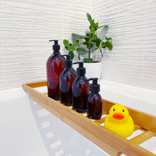 Load image into Gallery viewer, Amber Glass Or Plastic Dispenser Bottle With Black Plastic Pump