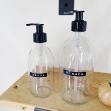 Load image into Gallery viewer, Clear Dispenser Bottle With Stamped Personalised Label And Plastic Pump