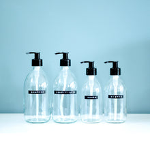 Load image into Gallery viewer, Clear Dispenser Bottle With Stamped Personalised Label And Plastic Pump