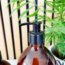 Load image into Gallery viewer, Amber Glass Or Plastic Dispenser Bottle With Black Plastic Pump