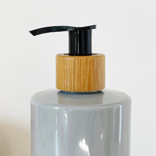 Load image into Gallery viewer, Grey Plastic Dispenser Bottle With White Personalised Label And Bamboo Pump
