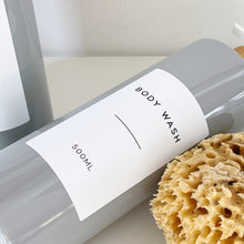 Load image into Gallery viewer, Grey Plastic Dispenser Bottle With White Personalised Label And Bamboo Pump