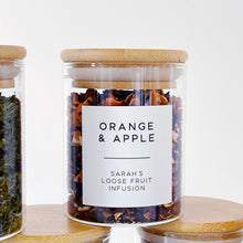 Load image into Gallery viewer, Loose Leaf Tea Storage Jar With White Personalised Label And Airtight Bamboo Lid
