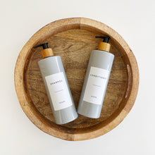 Load image into Gallery viewer, Grey Plastic Dispenser Bottle With White Personalised Label And Bamboo Pump