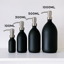 Load image into Gallery viewer, Matt Black Glass Dispenser Bottle With Silver Metal Pump
