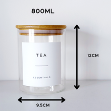 Load image into Gallery viewer, Set Of 3 Glass &amp; Bamboo Jars - Tea, Coffee &amp; Sugar
