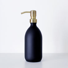 Load image into Gallery viewer, Matt Black Glass Dispenser Bottle With Light Brushed Gold Metal Pump
