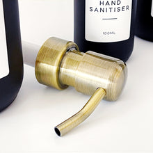 Load image into Gallery viewer, Matt Black Glass Dispenser Bottle With Personalised Label &amp; Light Brushed Gold Metal Pump
