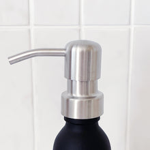 Load image into Gallery viewer, Matt Black Glass Dispenser Bottle With Personalised Label &amp; Silver Metal Pump
