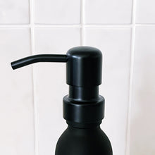 Load image into Gallery viewer, Matt Black Glass Dispenser Bottle With Personalised Label &amp; Black Metal Pump
