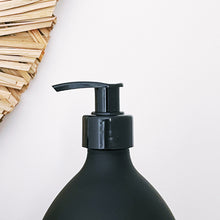 Load image into Gallery viewer, Matt Black Glass Dispenser Bottle With Stamped Personalised Label &amp; Black Plastic Pump
