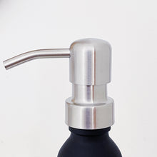 Load image into Gallery viewer, Matt Black Glass Dispenser Bottle With Stamped Personalised Label &amp; Silver Metal Pump
