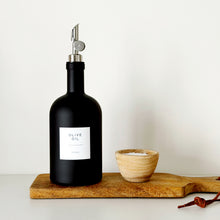 Load image into Gallery viewer, Matt Black Chunky Glass Oil / Vinegar Pourer Bottle With Personalised Label
