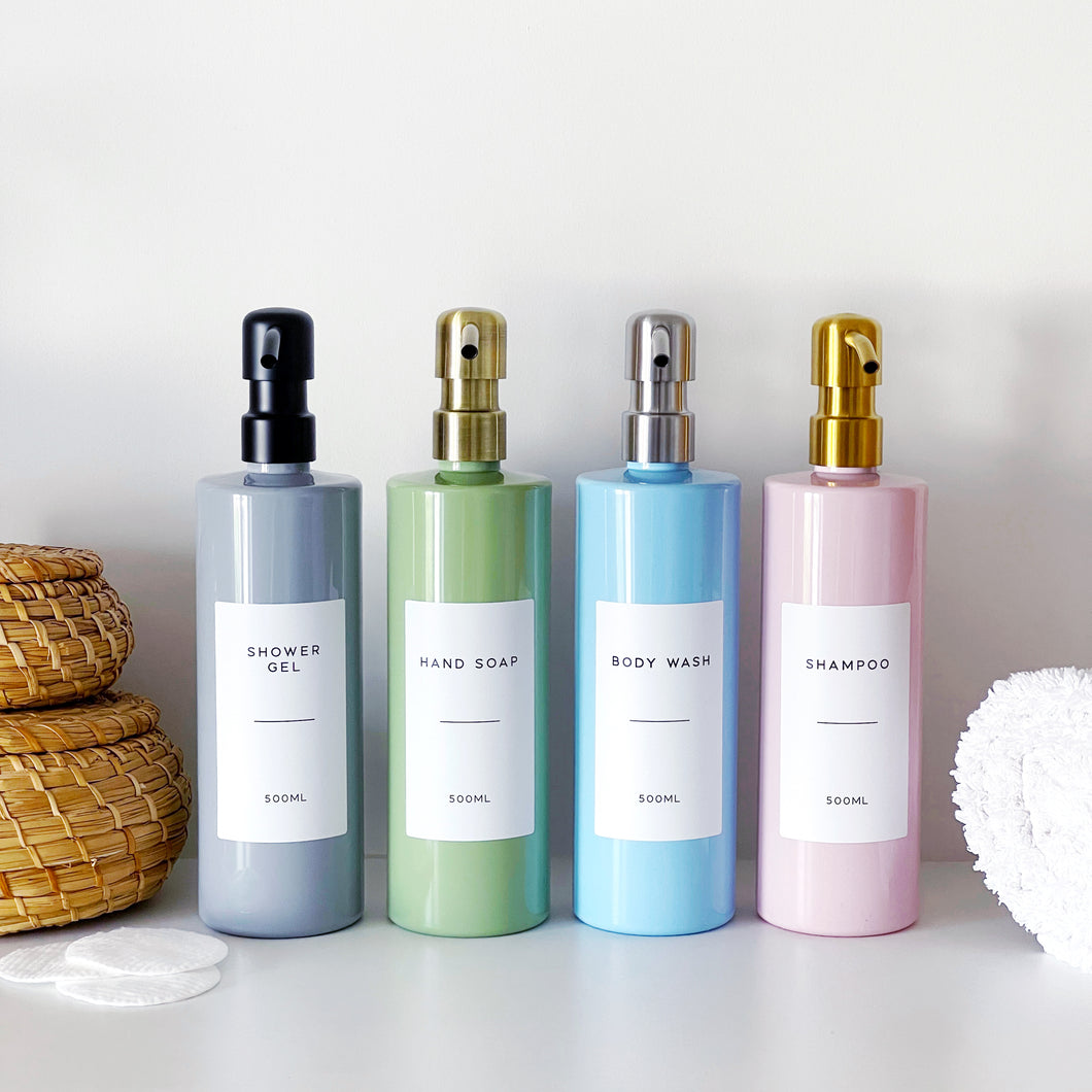 Personalised Plastic Dispenser Bottle With Waterproof Label And Metal Pump