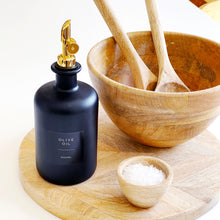 Load image into Gallery viewer, Matt Black Glass Oil / Vinegar Pourer Bottle With Black Label
