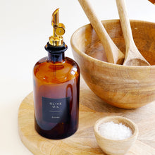 Load image into Gallery viewer, Amber Glass Oil / Vinegar Pourer Bottle With Black Label
