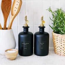 Load image into Gallery viewer, Matt Black Glass Oil / Vinegar Pourer Bottle With Black Label
