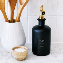 Load image into Gallery viewer, Matt Black Glass Oil / Vinegar Pourer Bottle With Black Label
