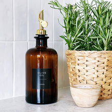 Load image into Gallery viewer, Amber Glass Oil / Vinegar Pourer Bottle With Black Label
