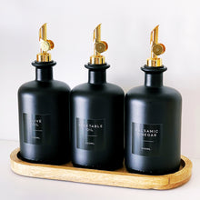 Load image into Gallery viewer, Matt Black Glass Oil / Vinegar Pourer Bottle With Black Label
