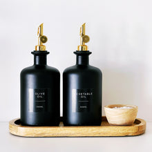 Load image into Gallery viewer, Matt Black Glass Oil / Vinegar Pourer Bottle With Black Label
