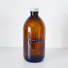 Load image into Gallery viewer, Amber Glass Or Plastic Bottle With Stamped Label &amp; Silver Metal Screw Lid
