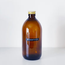 Load image into Gallery viewer, Amber Glass Or Plastic Bottle With Stamped Label &amp; Gold Metal Screw Lid
