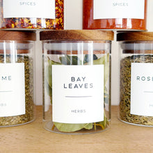 Load image into Gallery viewer, Glass Spice Jar With White Personalised Label And Airtight Acacia Wood Lid
