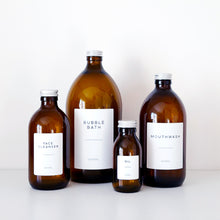 Load image into Gallery viewer, Amber Glass Or Plastic Bottle With White Label &amp; Silver Metal Screw Lid
