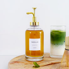 Load image into Gallery viewer, Clear Glass Syrup Bottle With Gold Pump Dispenser
