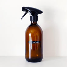 Load image into Gallery viewer, Amber Glass Or Plastic Trigger Spray Bottle With Stamped Personalised Label
