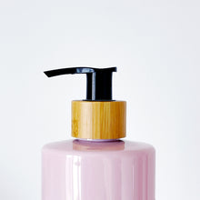 Load image into Gallery viewer, Pink Plastic Dispenser Bottle With White Personalised Label And Bamboo Pump
