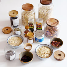 Load image into Gallery viewer, Ribbed Glass Storage Jar With Acacia Wood Lid &amp; Personalised Label
