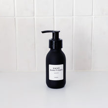 Load image into Gallery viewer, Matt Black Glass Dispenser Bottle With Personalised Label &amp; Black Plastic Pump
