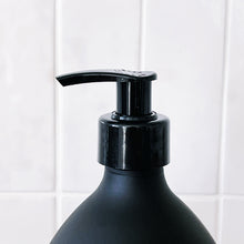 Load image into Gallery viewer, Matt Black Glass Dispenser Bottle With Personalised Label &amp; Black Plastic Pump
