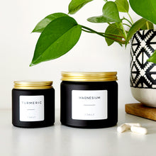 Load image into Gallery viewer, Matt Black Glass Jar With Personalised Label And Gold, Silver or Black Aluminium Lid
