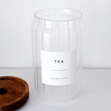 Load image into Gallery viewer, Ribbed Glass Tea, Coffee, Sugar Jars - Set Of 3 - Optional Wooden Tray
