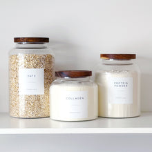 Load image into Gallery viewer, Ribbed Glass Storage Jar With Acacia Wood Lid &amp; Personalised Label
