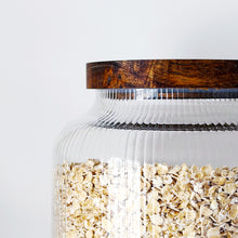Load image into Gallery viewer, Ribbed Glass Storage Jar With Acacia Wood Lid &amp; Personalised Label
