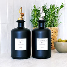 Load image into Gallery viewer, Matt Black Glass Oil / Vinegar Pourer Bottle With Personalised Label
