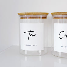 Load image into Gallery viewer, Set Of 3 Glass &amp; Bamboo Jars - Tea, Coffee &amp; Sugar
