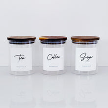 Load image into Gallery viewer, Set Of 3 Glass &amp; Acacia Jars - Tea, Coffee &amp; Sugar
