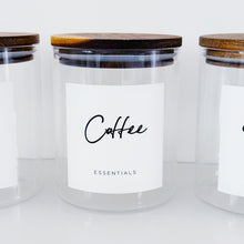 Load image into Gallery viewer, Set Of 3 Glass &amp; Acacia Jars - Tea, Coffee &amp; Sugar
